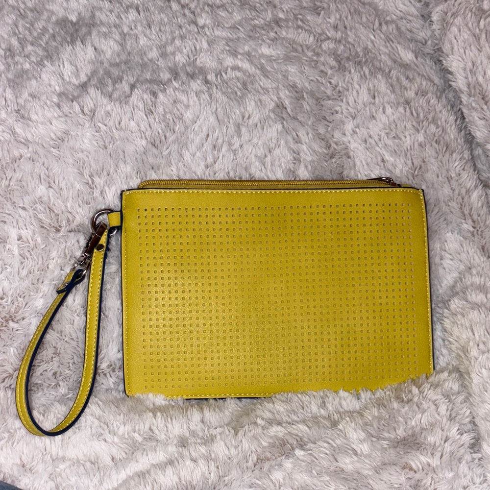Espe Yellow Perforated Vegan Leather Clutch EUC